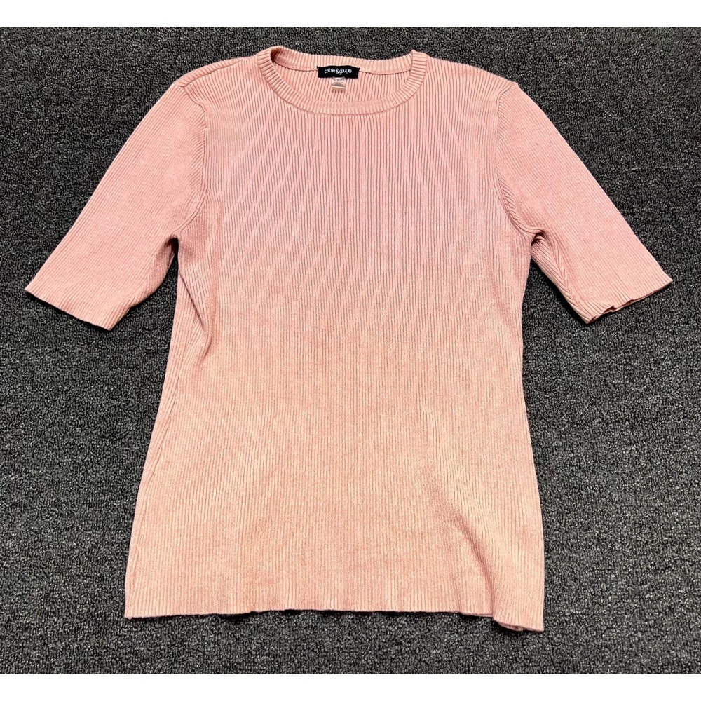 Cable & Gauge T-Shirt Womens XL Pink Ribbed Short Sleeve Round Neck Pullover Tee